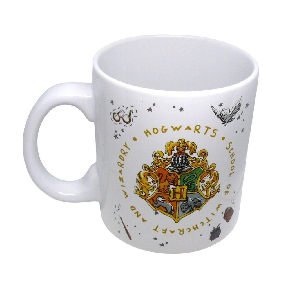 Harry Potter Hogwarts Crest Ceramic Coffee Tea Mug Silver Buffalo White & Gold